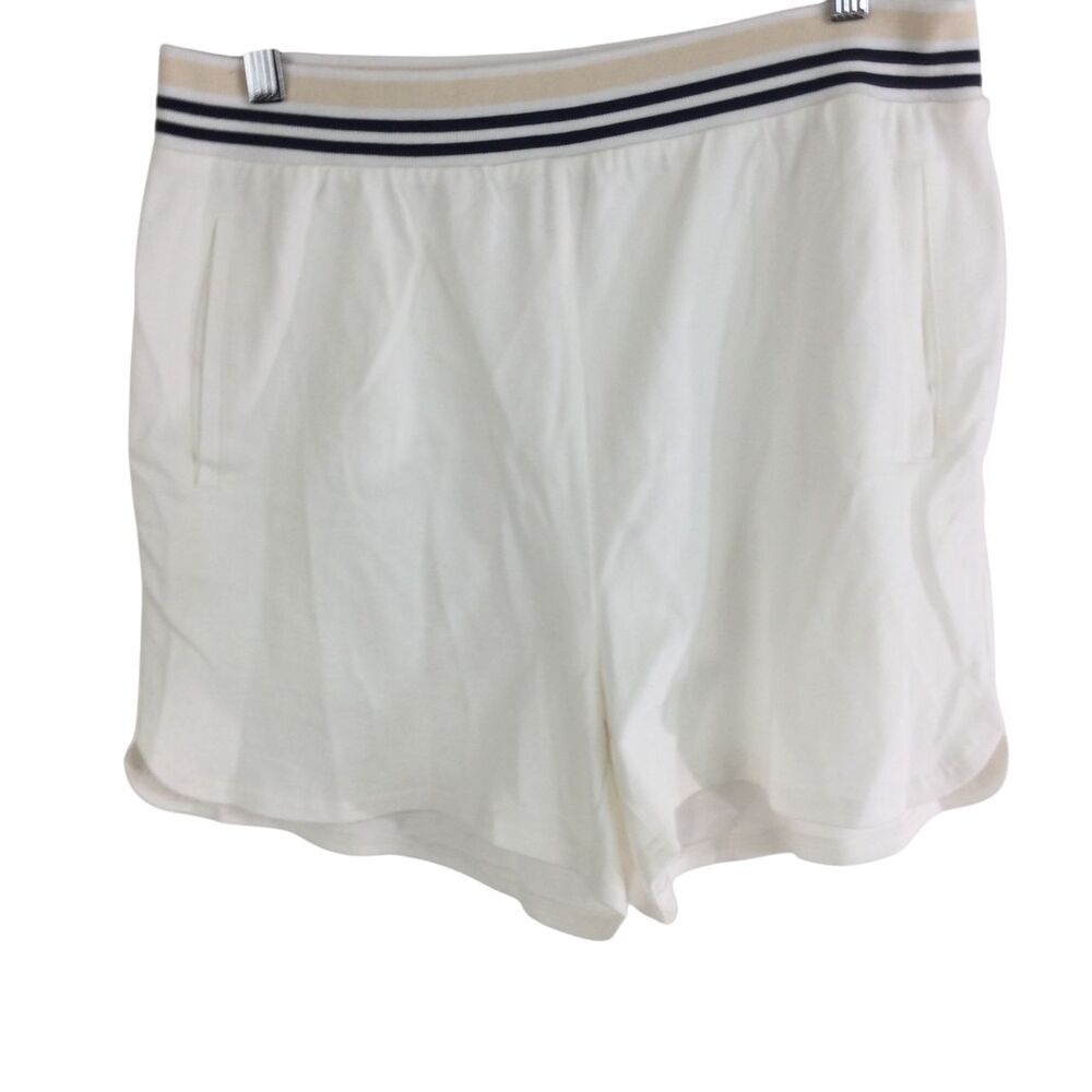 Calme Womens Elastic Striped Waist Stretch Knit Pull On Shorts White Size Small
